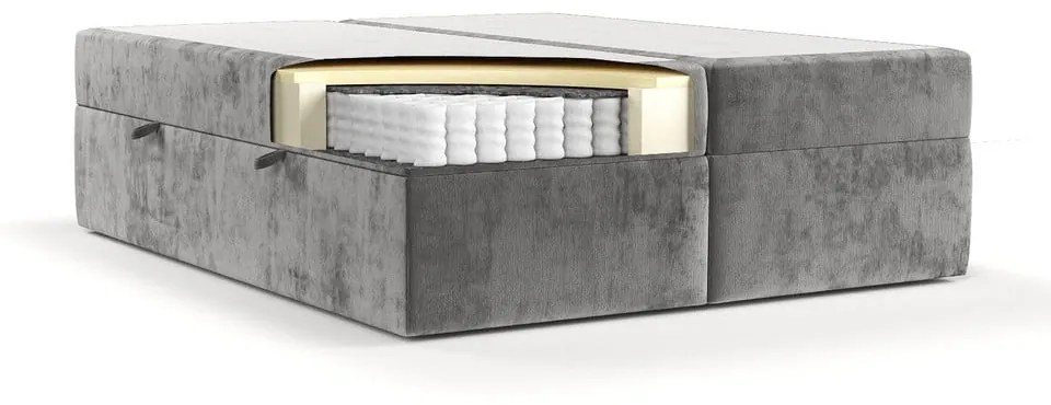 Szare łóżko boxspring ze schowkiem 160x200 cm Yoko – Maison de Rêve