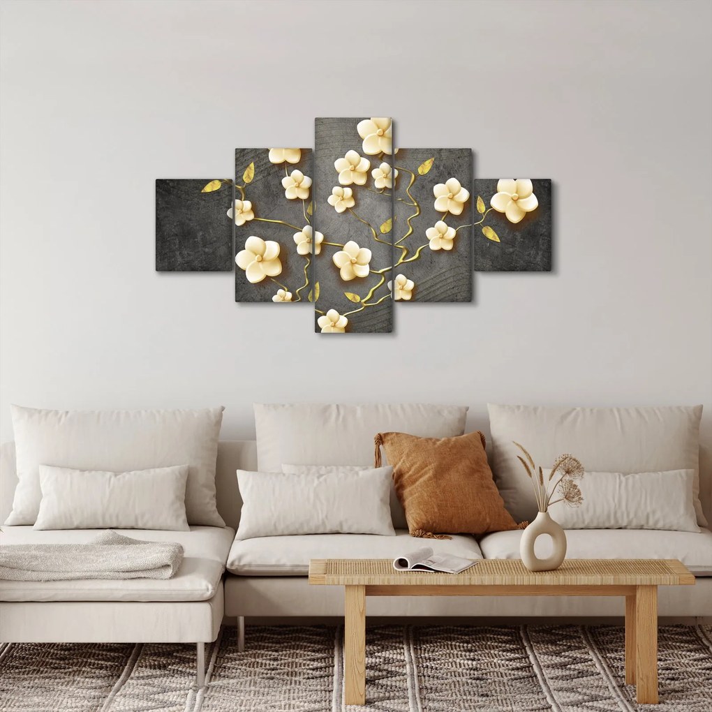 Obraz - Złoty krzew na czarnym tle (125x70 cm)