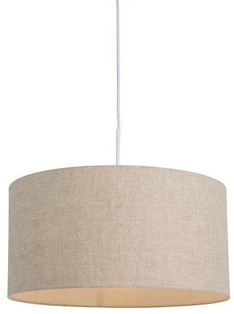 Rustykalna lampa wisząca biała zkloszem zszarego bawełnianego materiału 50 cm - Combi Rustykalny / Vintage Oswietlenie wewnetrzne
