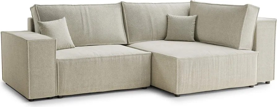 Kremowy rozkładany narożnik ze schowkiem z tkaniny szenilowej (prawostronny/w kształcie litery L) Tonga – Maison de Rêve