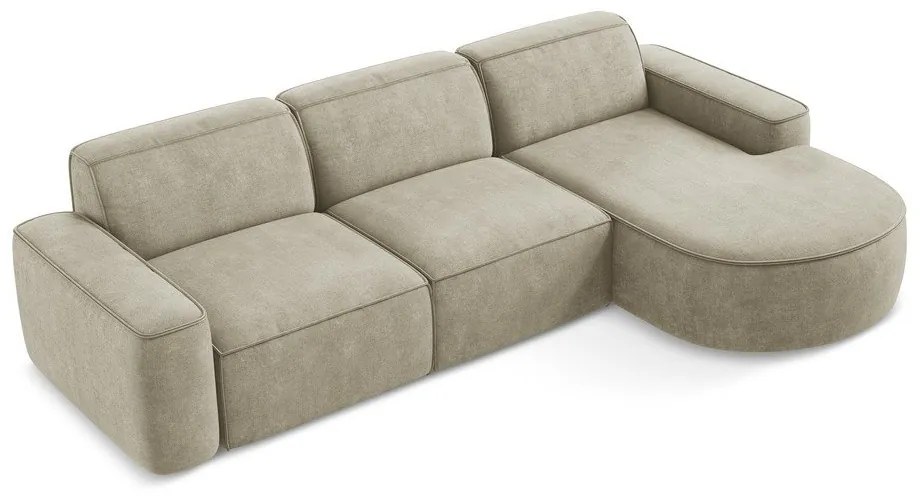 Beżowy narożnik z tkaniny szenilowej (prawostronny/z szezlongiem) Omao – Makamii