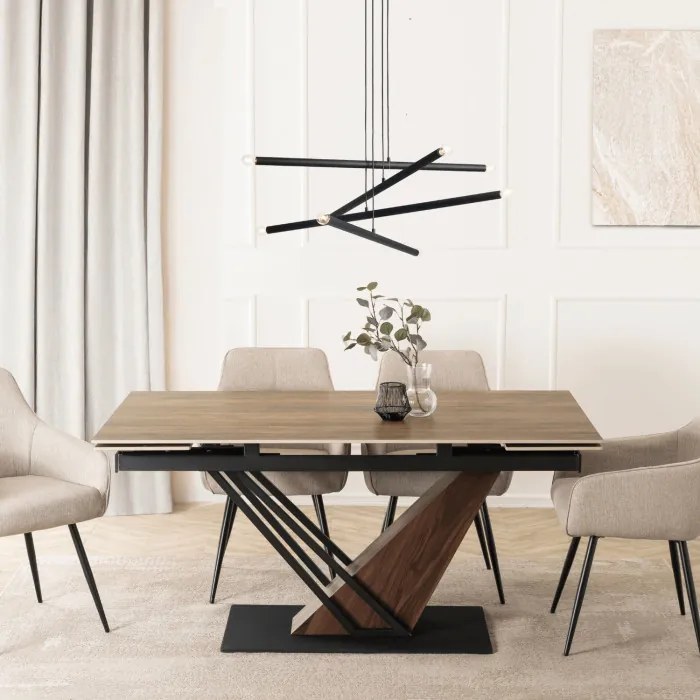 Stół Rozkładany Prostokątny REX 160-220 cm Ceramiczny Ciemny Brąz/Czarny do Jadalni Nowoczesny Loft