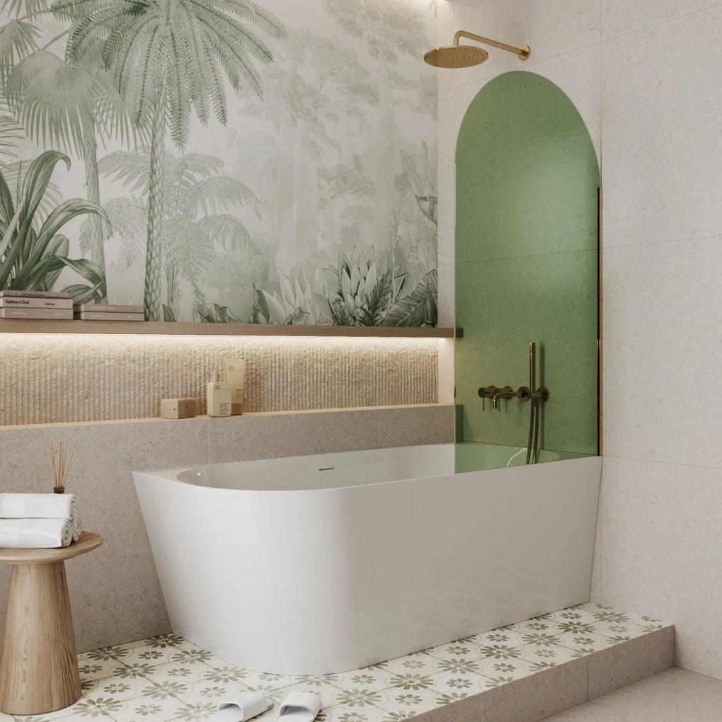 Parawan nawannowy półokrągły MOLIS Oval Green szkło zielone | Różne rozmiary : Kolor profili kabiny - chrom / srebrny, Rozmiar - 80x140 cm