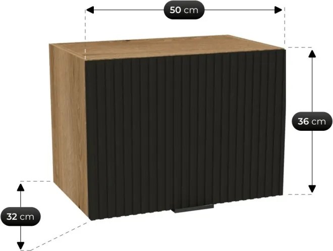 Zestaw Mebli Kuchennych MODERN 170 cm Czarny/Dąb Evoke Ryflowany Loftowy