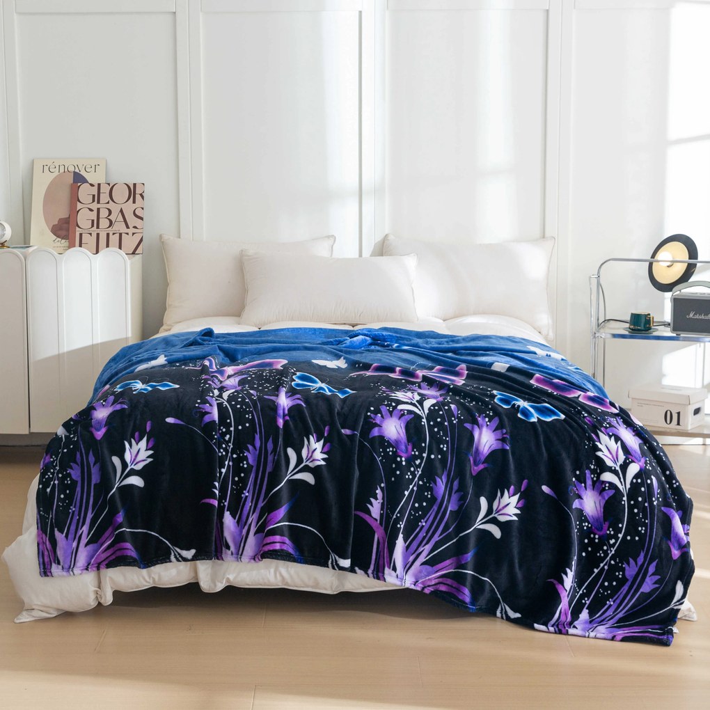 Koc z mikropluszu VIOLET BUTTERFLY ciemnoniebieski Rozmiar: 200 x 220 cm