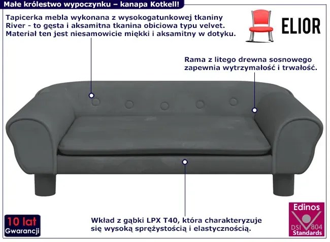 Dziecięca sofa z aksamitnym wykończeniem antracyt M7-S82