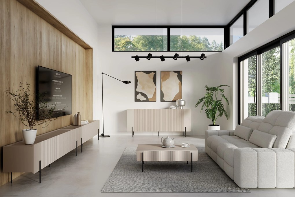 Stolik kawowy z szufladami Malmi 100 cm - kaszmir / czarne nóżki