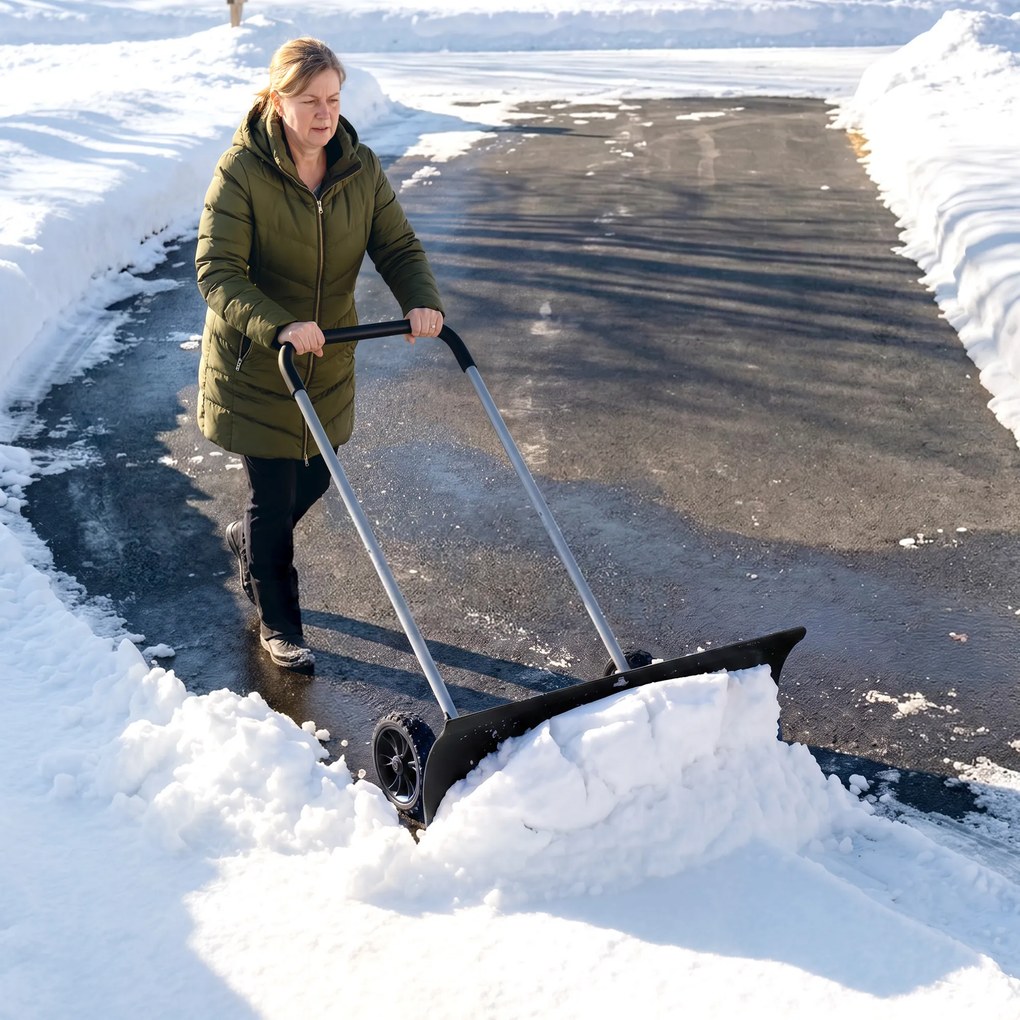 Outsunny Duży pług do śniegu 95 cm extra szeroki aluminiowa łopata z kółkami regulowany i antypoślizgowy uchwyt, kątowy | Aosom PL