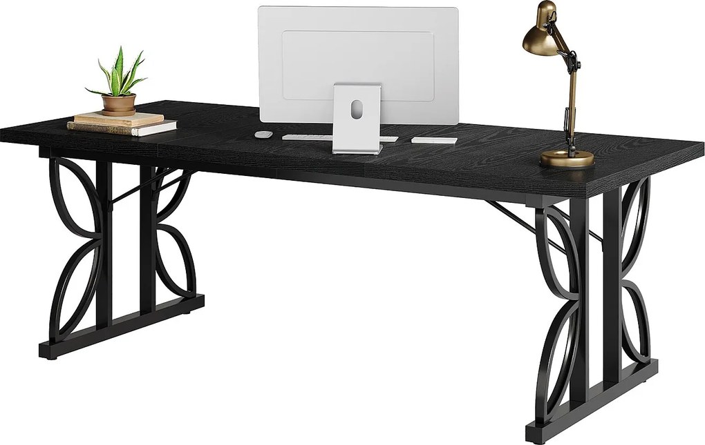 180 cm czarne biurko z metalową ramą, duże biurko komputerowe do domowego biura