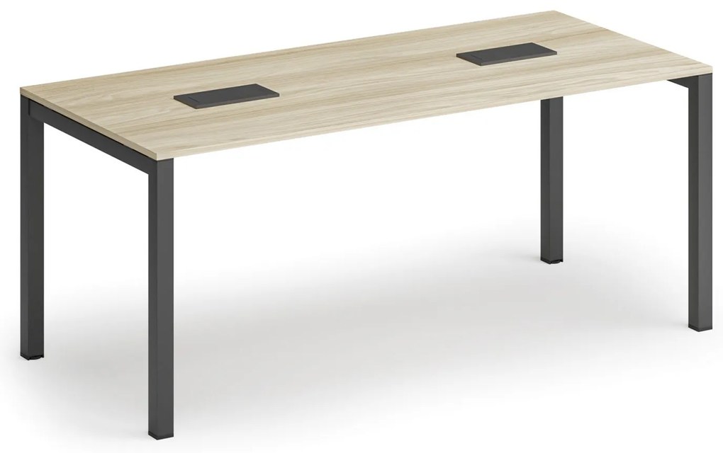 Stół konferencyjny PRIMO SQUARE, 180x80 cm, dąb naturalny + 2x port blatowy TYP VI, czarny