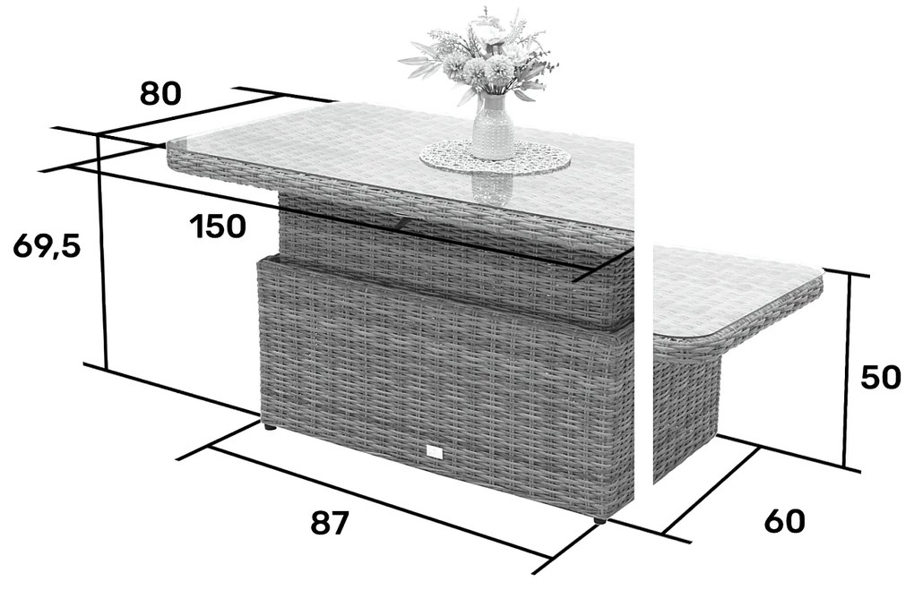 Zestaw rattanowy MALIBU dla 8 osób (cappuccino)