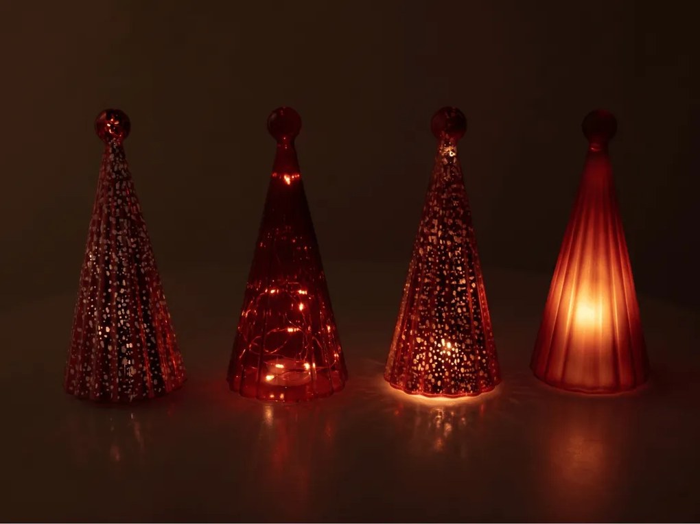 Szklana świecąca choinka TWINKLE z oświetleniem LED 22 cm, odcienie czerwieni