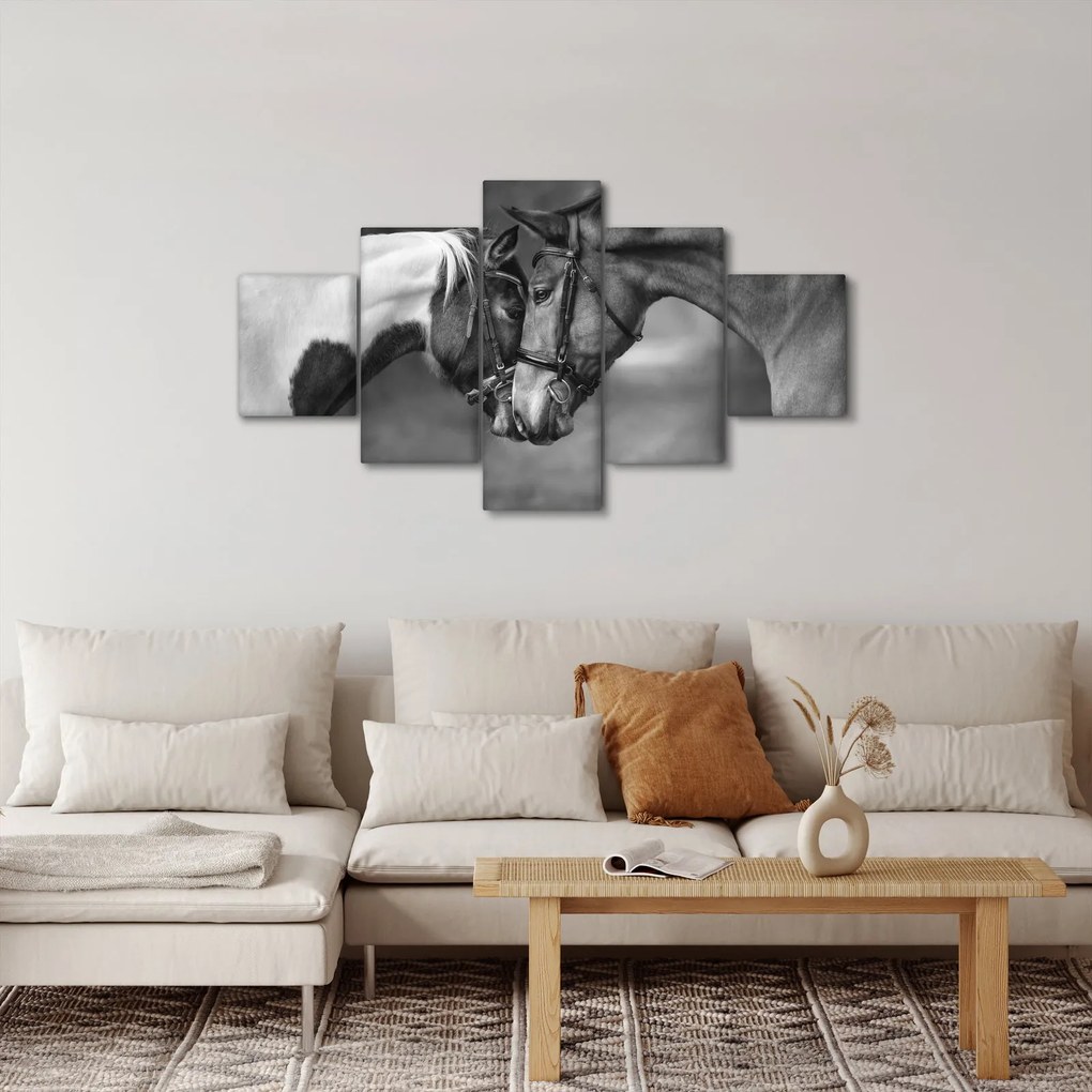 Obraz - Zakochane konie, czarno - biały (125x70 cm)