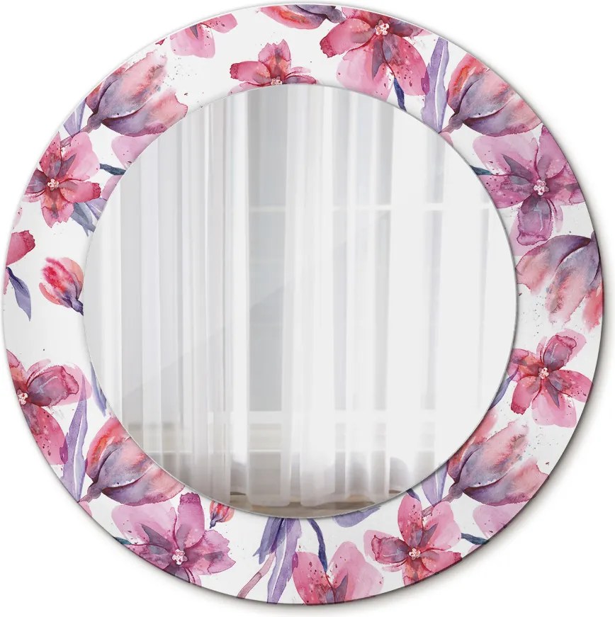 Lustro z nadrukiem dekoracyjne okrągłe Kwiaty akwarelowe