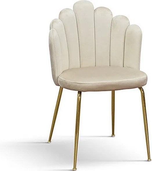 Zestaw 4 kremowych krzeseł z tkaniny z efektem aksamitu, złote nogi - LILLE