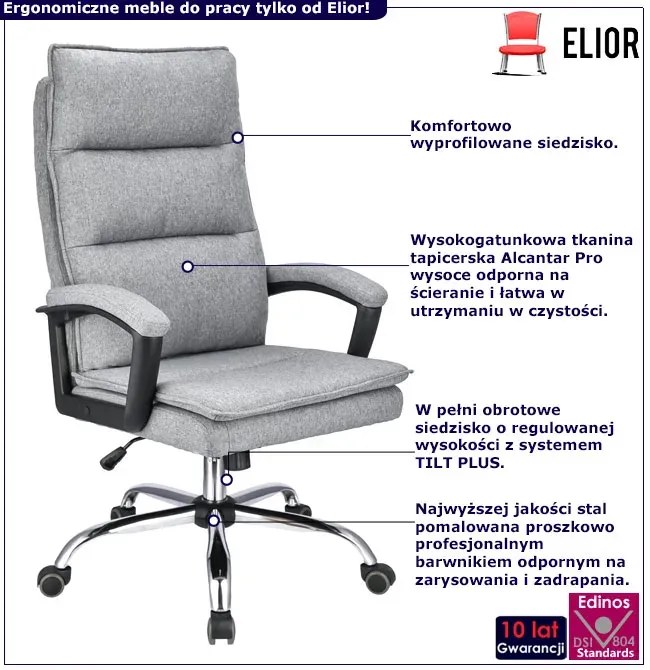 Jasnoszary fotel obrotowy tapicerowany - Coperturs