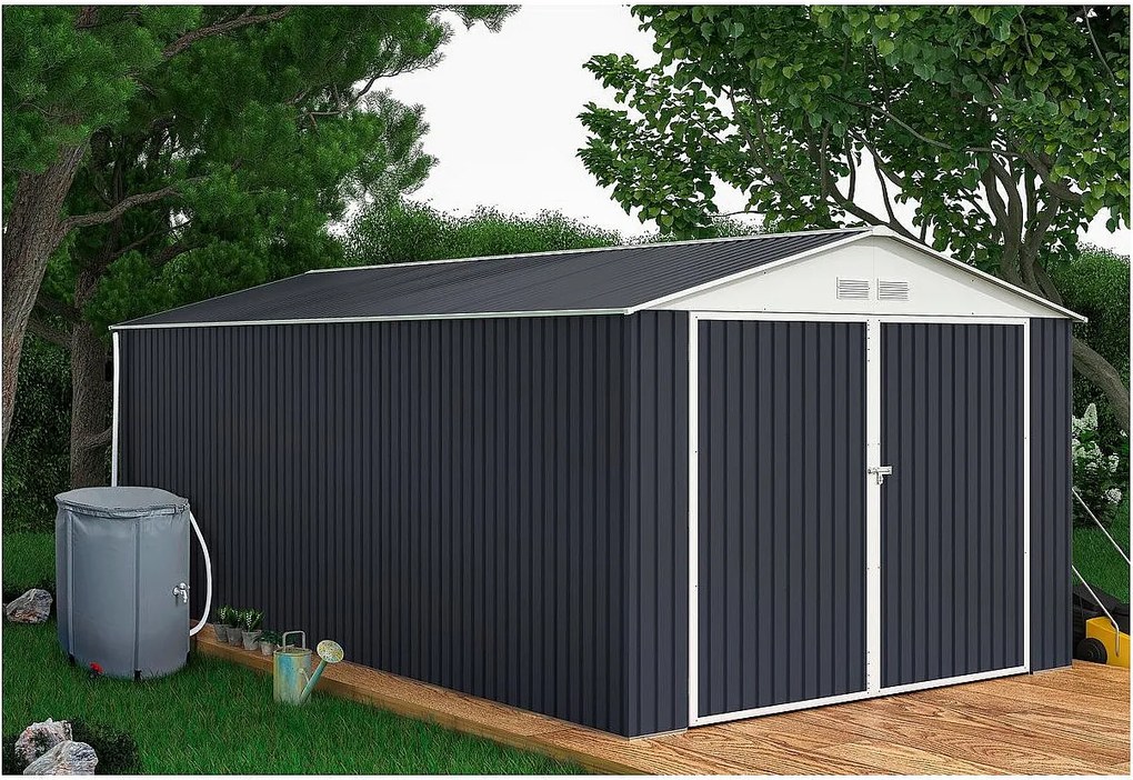 Garaż metalowy "Houston" - 15,36 m² z rynną i kolektorem wody - antracytowy