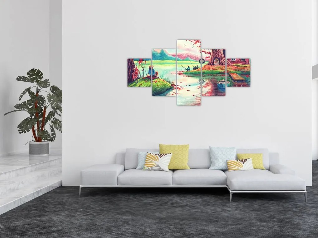 Obraz - Akwarela, Bay in a mountain village (125x70 cm)