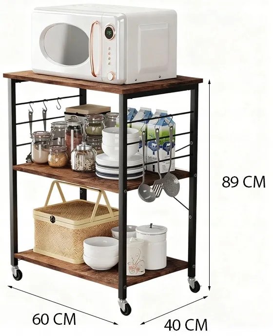 Szafka mobilna na kółkach brązowa stolik śniadaniowy wózek kuchenny 60cm