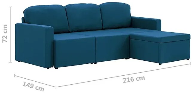 Rozkładana sofa modułowa niebieska tkanina - Odi 4Q