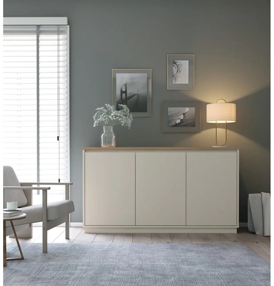 Beżowa komoda w dekorze dębu 152x84x40 cm Loreta – Marckeric