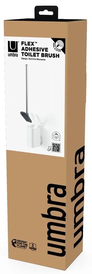 Biała samoprzylepna szczotka do WC z plastiku z recyklingu Flex Adhesive – Umbra