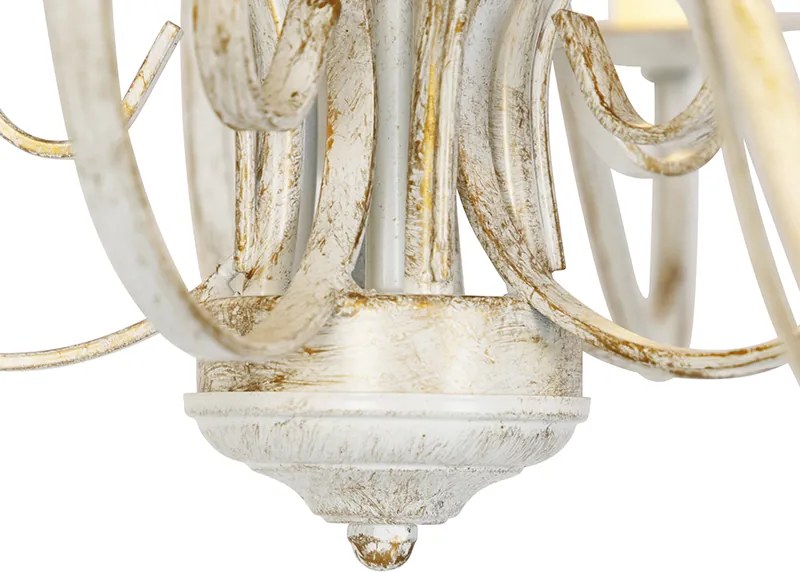 Kandelabr biały z plisowanymi abażurami kremowymi 5-światłowy - Giuseppe