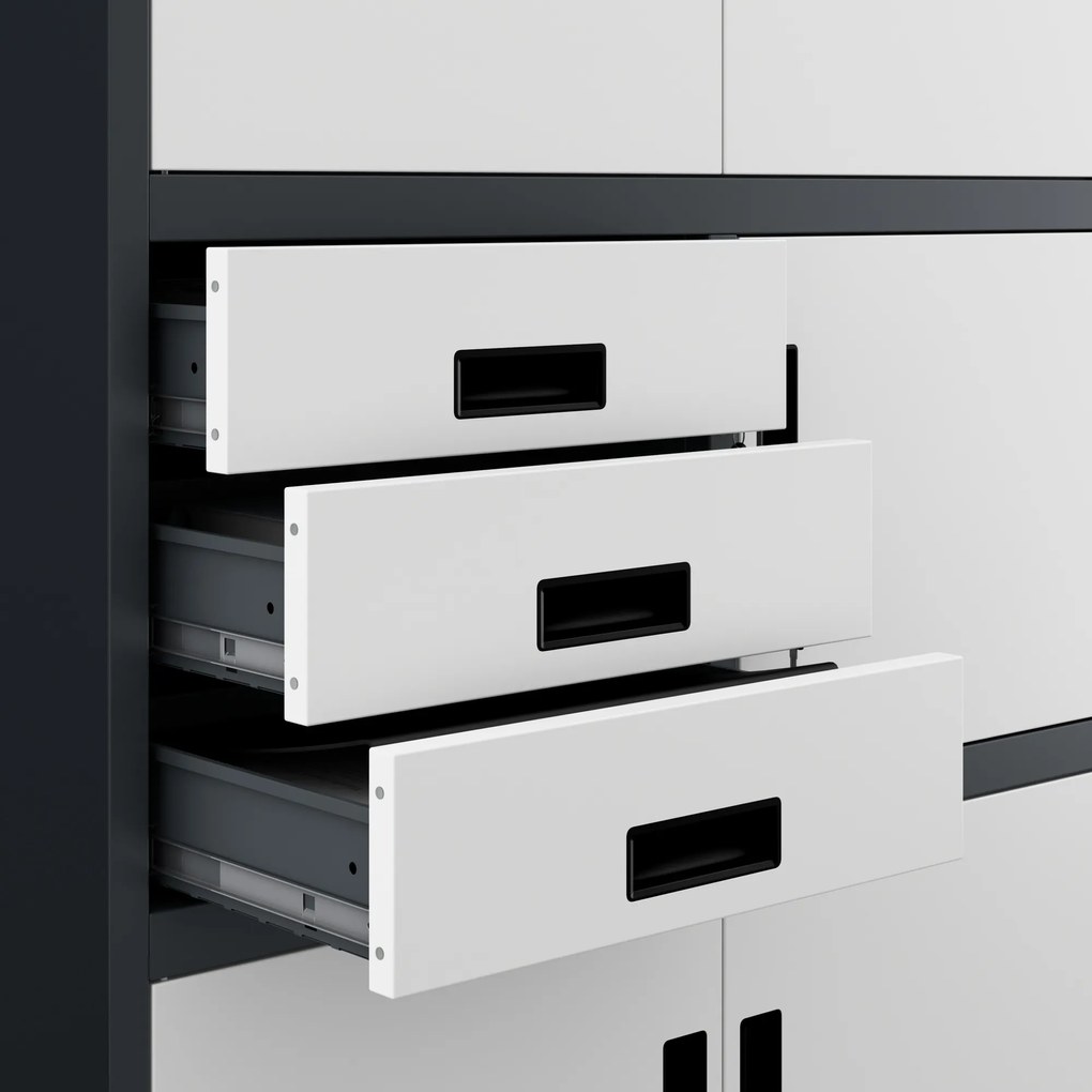 Biurowa szafa metalowa z sejfem na akta i dokumenty FILIP II, 900 x 1850 x 400 mm, antracytowo-biała