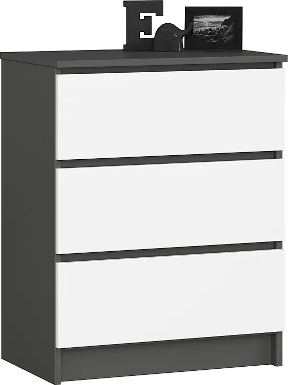 Komoda AKORD K60 Grafit Szary 60 cm 3 szuflady kolor Biały mat 60x40x77 cm