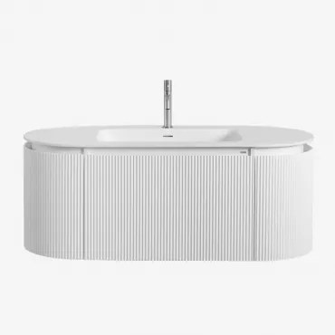 Zestaw Mebli Łazienkowych Z Drewna Zintegrowany Z Umywalką Carsone Biała & Bez Jednostki Pomocniczej - Sklum