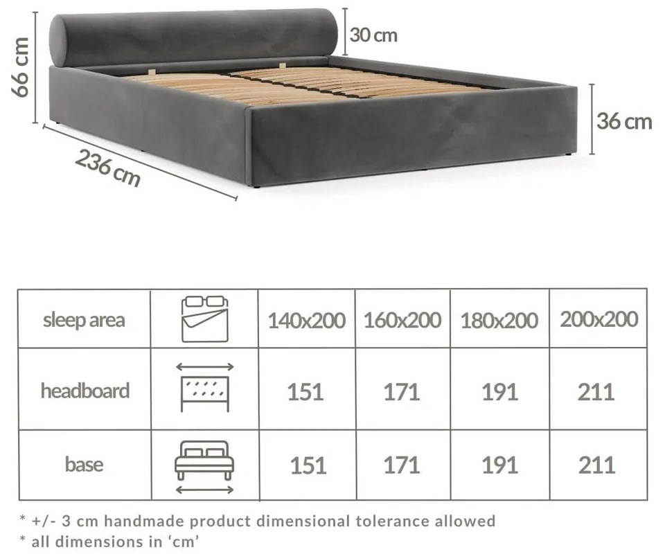 Ciemnozielone tapicerowane łóżko dwuosobowe ze schowkiem i stelażem 200x200 cm Solvo – Maison de Rêve