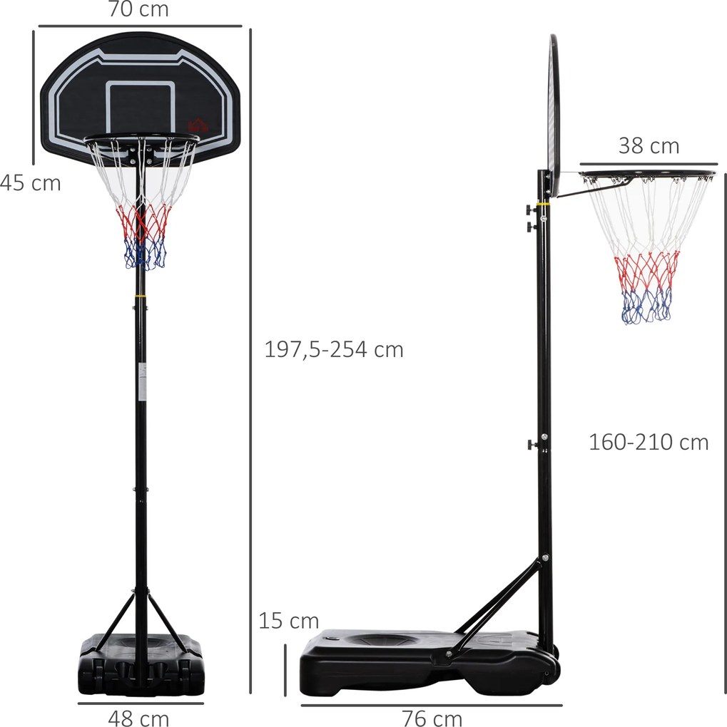 HOMCOM Kosz na Koszykówkę na Zewnątrz, Regulowany Stojak 160-210 cm z Kółkami | Aosom PL