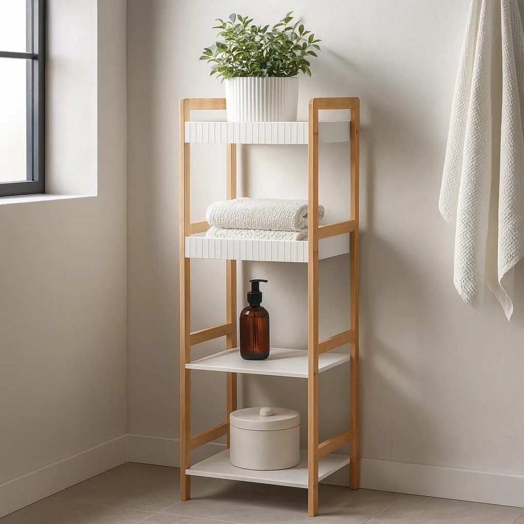 Słupek łazienkowy FORMA, bambusowy stelaż, 36 x 33 x 110 cm