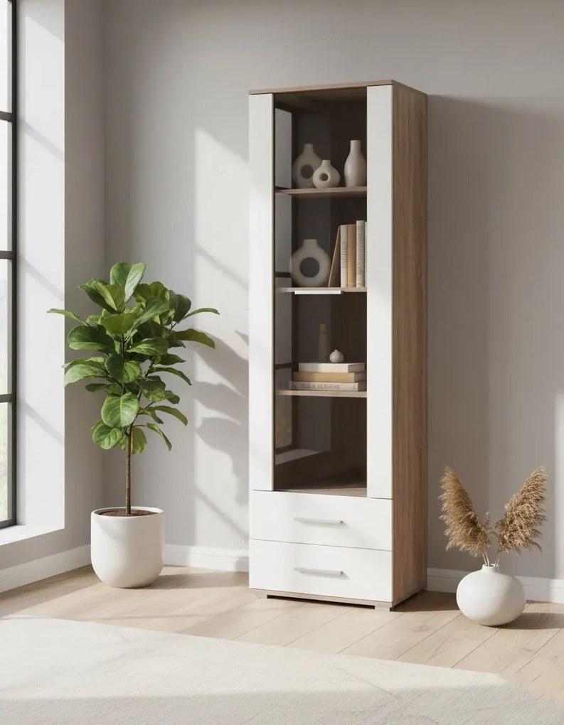 Witryna  biała + dąb sonomaS9-F29