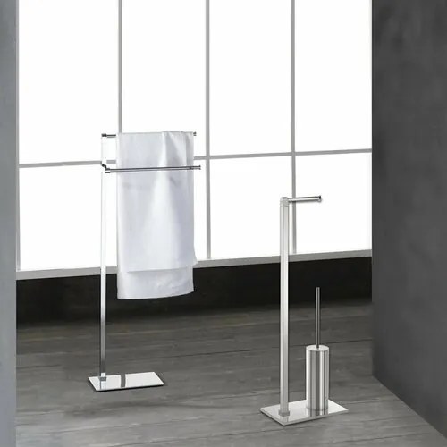 GEDY 783213 Stojak z uchwytem na papier toaletowyi szczotką do WC, kwadratowy, mosiężny