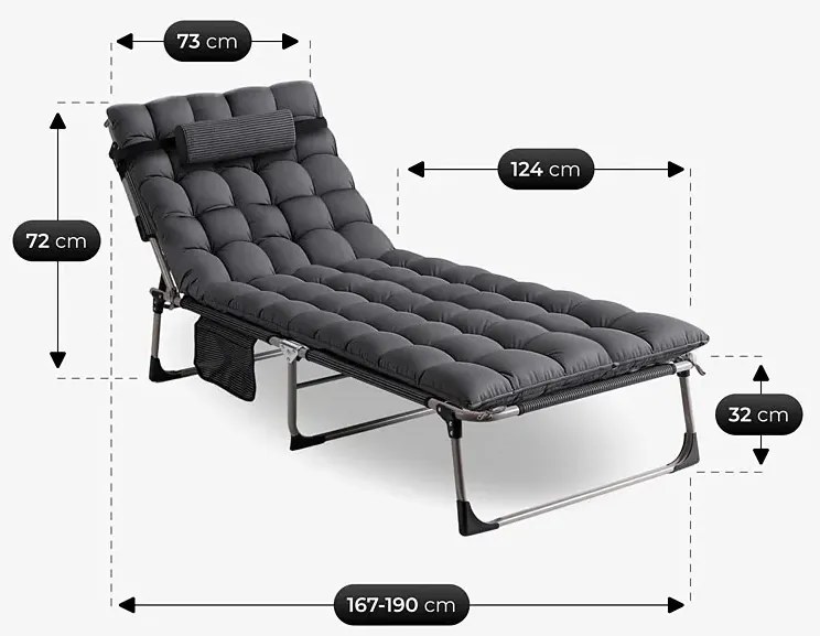 Czarny składany leżak ogrodowy T7-L69