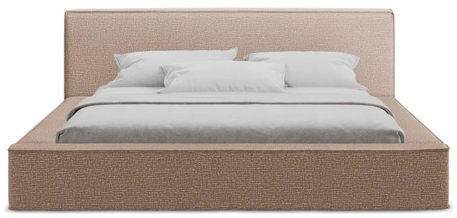 Jasnoróżowe tapicerowane łóżko dwuosobowe ze schowkiem i stelażem 140x200 cm Noho – Makamii