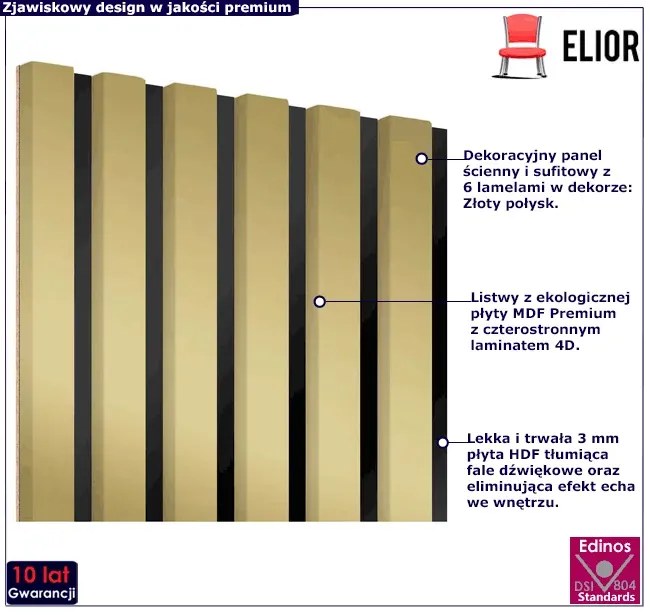 Akustyczne panele lamelowe 2 szt. złoty T5-P79