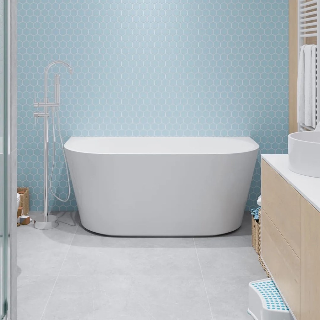 Wanna wolnostojąca przyścienna biała akrylowa WALL 140 x 70 cm z przelewem chromowanym