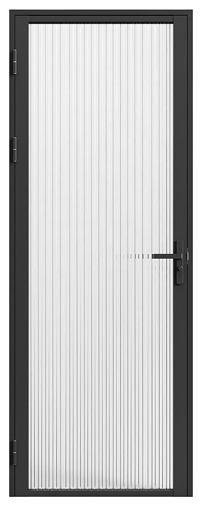 Drzwi kompletne dwustronne z aluminium i teksturowanego szkła hartowanego - wys. 204 x szer. 93 cm - Czarny - LOXTON