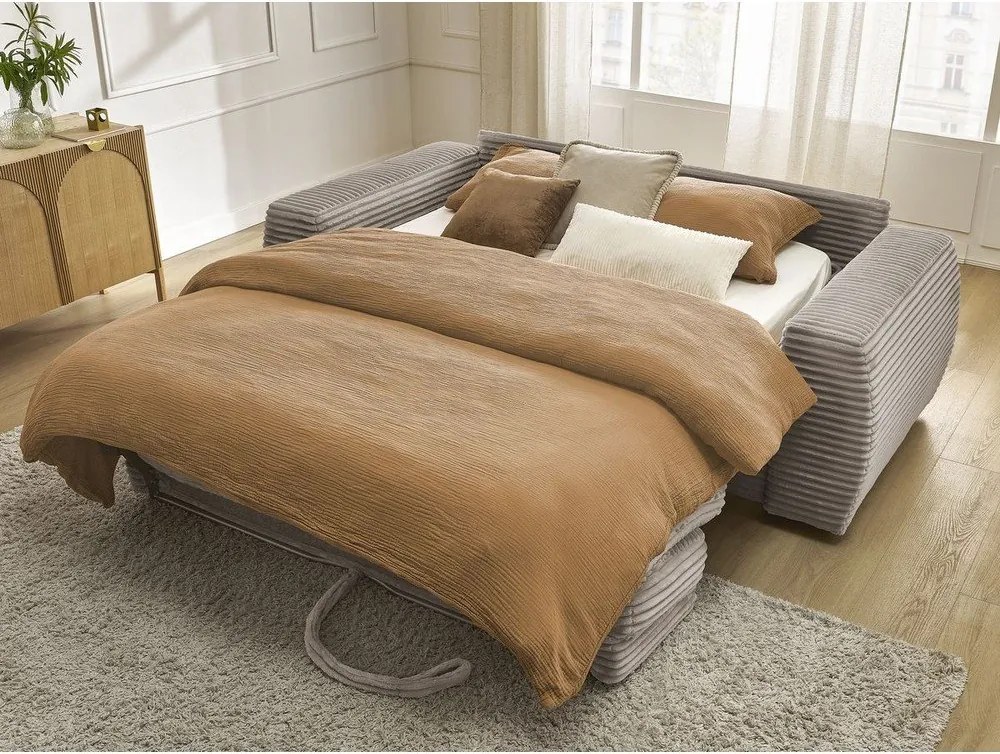 Szarobrązowa sztruksowa rozkładana sofa do spania 240 cm Hugo – Bobochic Paris