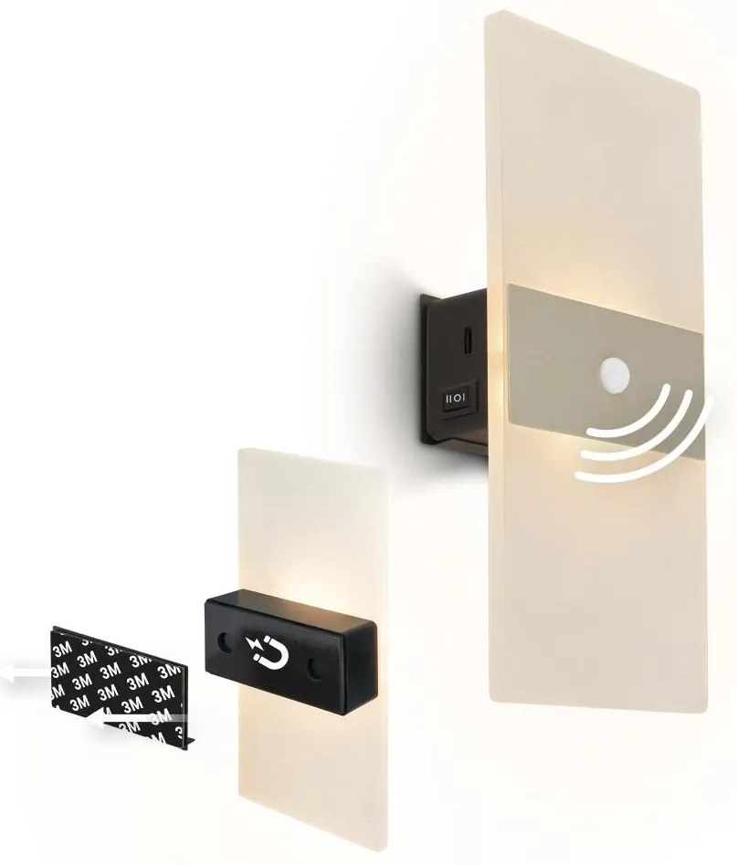 Briloner 3888012 - Ładowalna lampa ścienna LED z czujnikiem AURA, LED/2,5W/5V, 1800 mAh, matowa