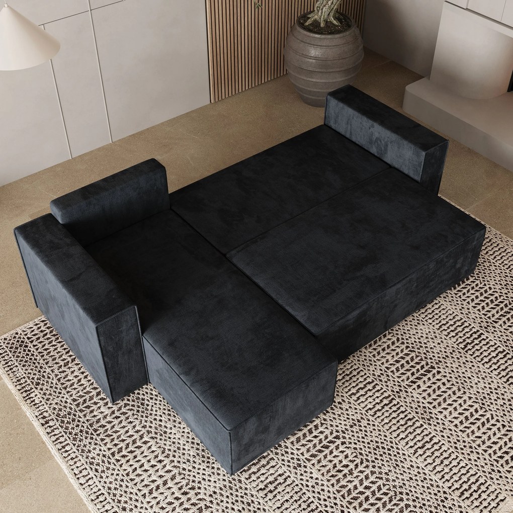 Masseno Narożnik RAVELO z funkcją spania i pojemnikiem na pościel Narozniki L, Rozkładana sofa - Czarny, MONOLITH 95