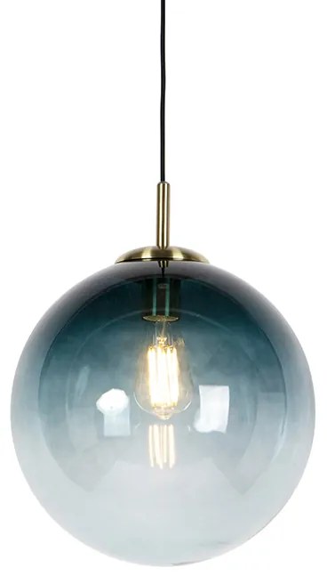 Lampa wisząca w stylu art deco mosiądz z oceanicznym niebieskim szkłem 33 cm - Pallon