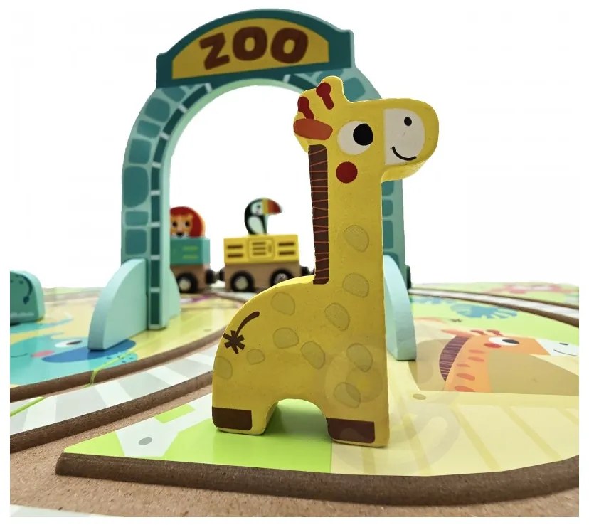 Tooky toy drewniany pociąg kolejka zoo ciuchcia na magnes tor w walizce
