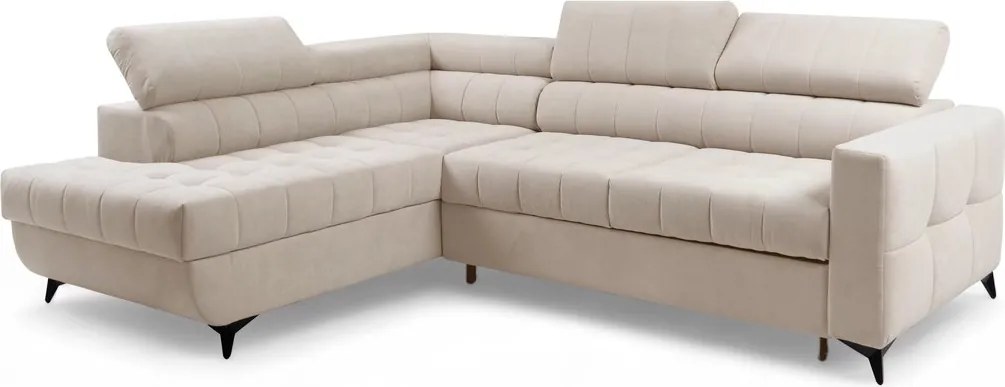 Narożnik Nardo L z funkcją spania lewostronny - beżowy plusz Pretty 03