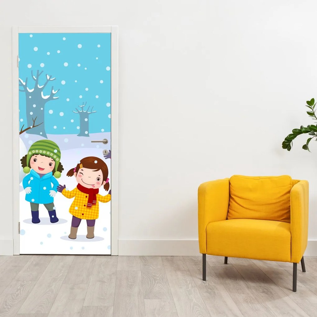 Fototapeta na drzwi - Zimowa zabawa dla dzieci (95x205cm)