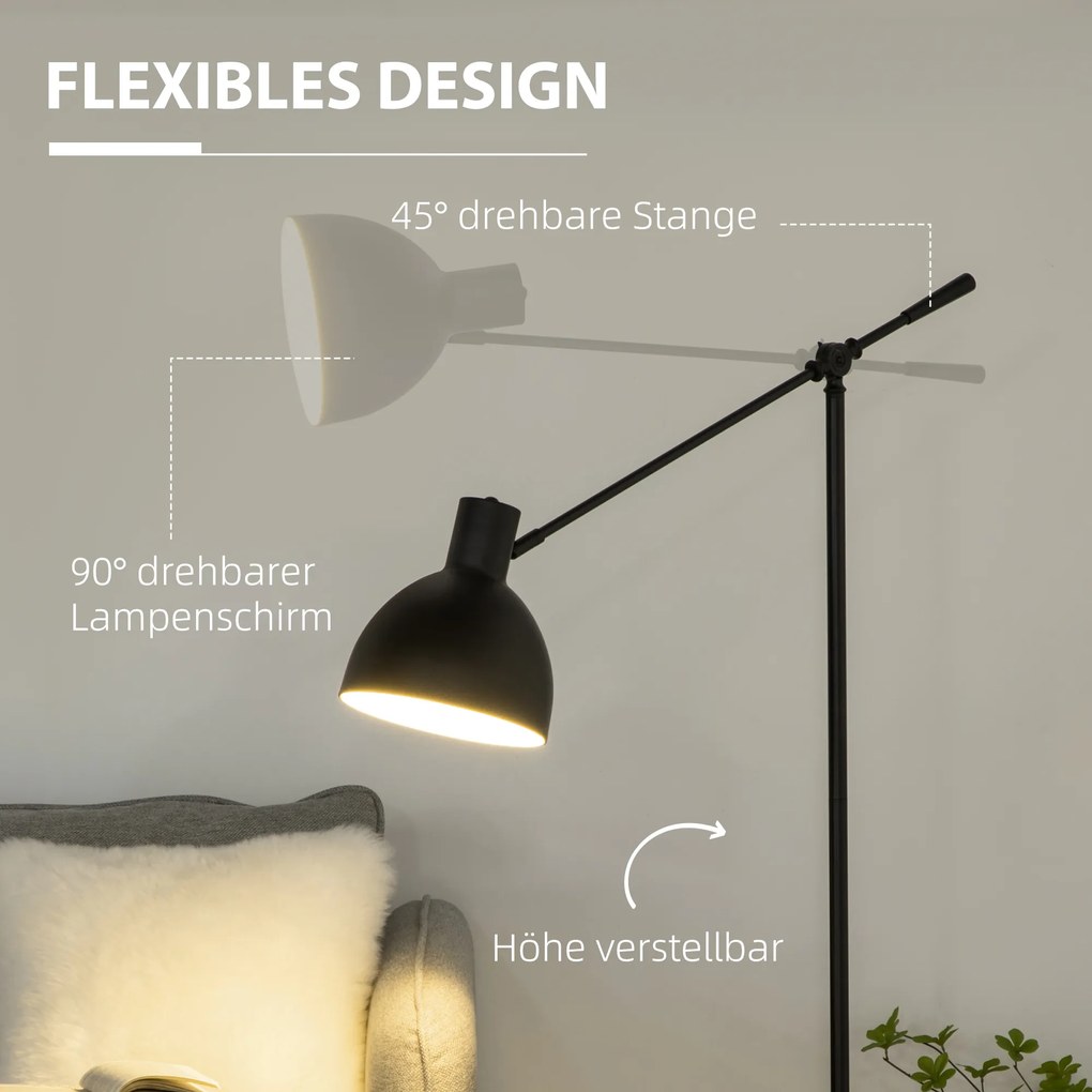 HOMCOM Lampa Podłogowa Styl Przemysłowy Regulowana Wysokość Przełącznik Podłogowy Czarna 30x30x131cm | Aosom PL