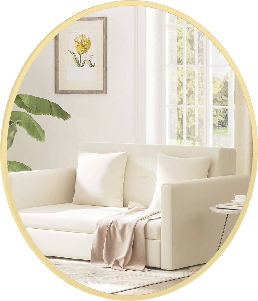 HOMCOM Lustro ścienne, nowoczesny design, 60 x 60 cm, złote | Aosom PL