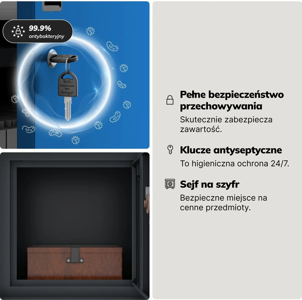 Szafa biurowa metalowa z sejfem antracytowo-niebieska, 900x1850x400 mm: FILIP II